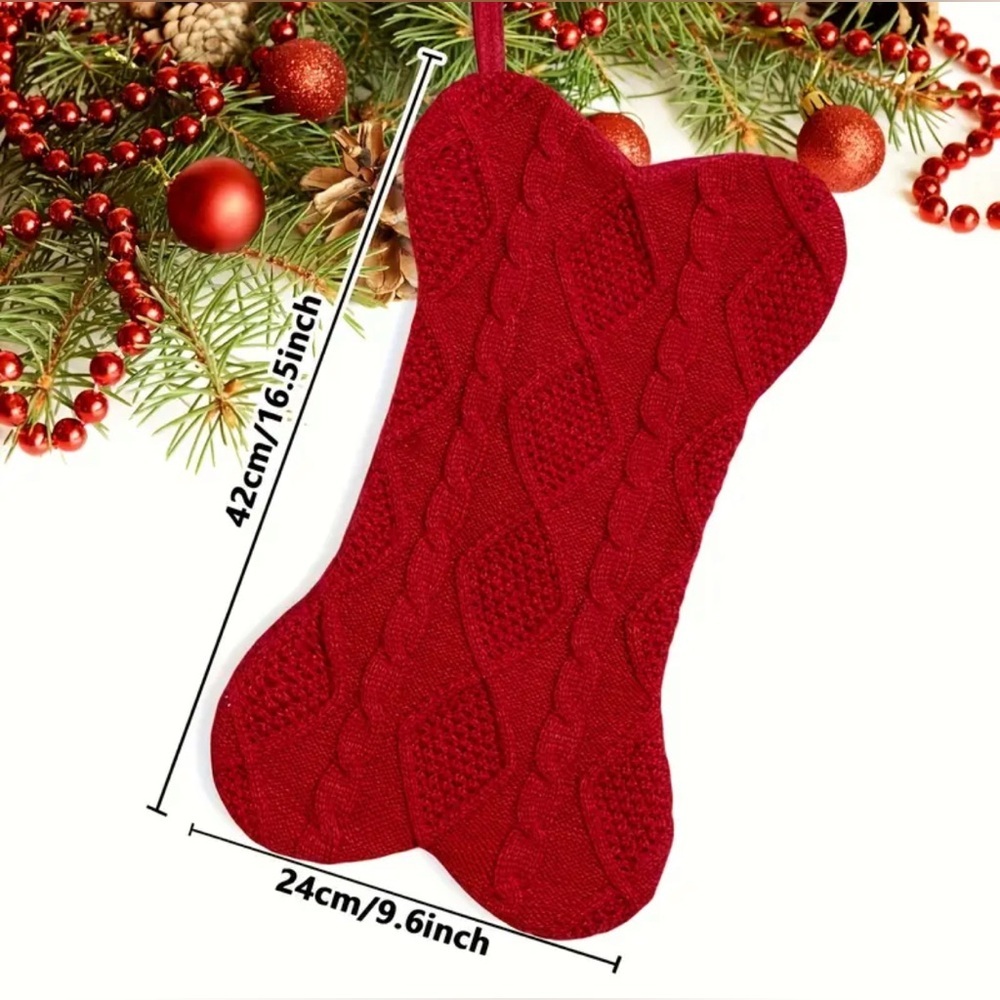 NEW Large Red and Ivory Knit Bone Stockings - Picture 3 of 6